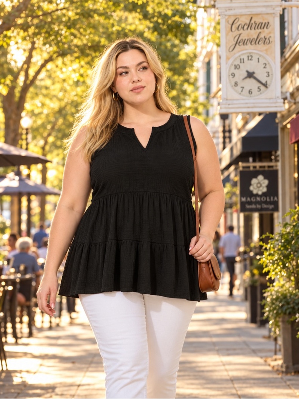 Torrid Deep Black Notch Neck Tiered Babydoll Tank Top Size 0 L 12 NEW